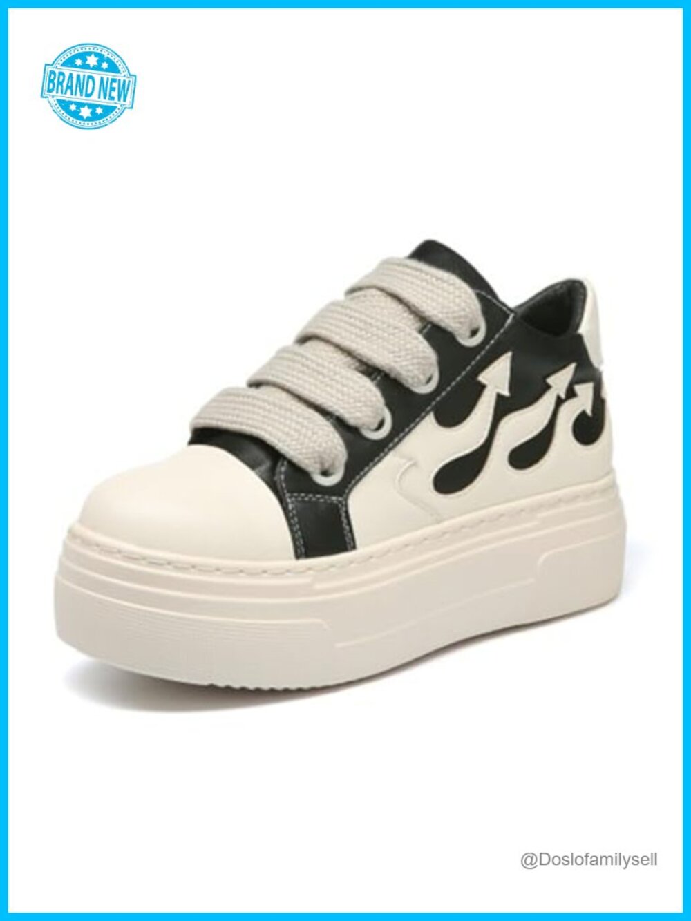 Unisex Platform Chunky Heel Flame Sneakers Lace Up Low Top Casual Shoes